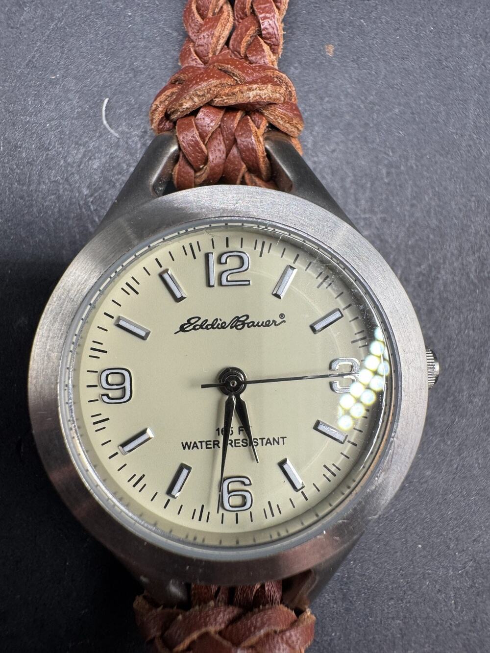 Vtg Eddie Bauer Ladies Cord Bracelet Watch Cream Dial Quartz Water Resist 165FT